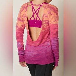 Prana Tie Dye Sunset Deelite Pullover Open Back Long Sleeve Yoga Sweatshirt